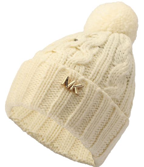 Michael Kors Honeycomb Cable Cuff Pom Pom Beanie 